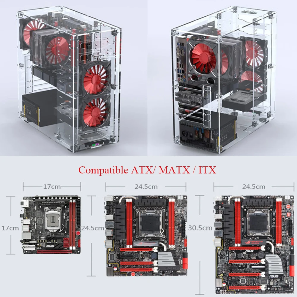 DIY Acrylic Computer Case Customized Full Transparent ATX  Vertical Desktop Case Support MATX ITX Motherboard with USB3.0 Port