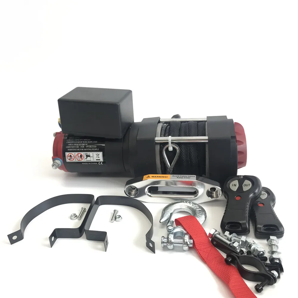 Verricello elettrico 12 V - Corda sintetica Dyneema da 3000 libbre - ATV, verricello elettrico NERO fuoristrada