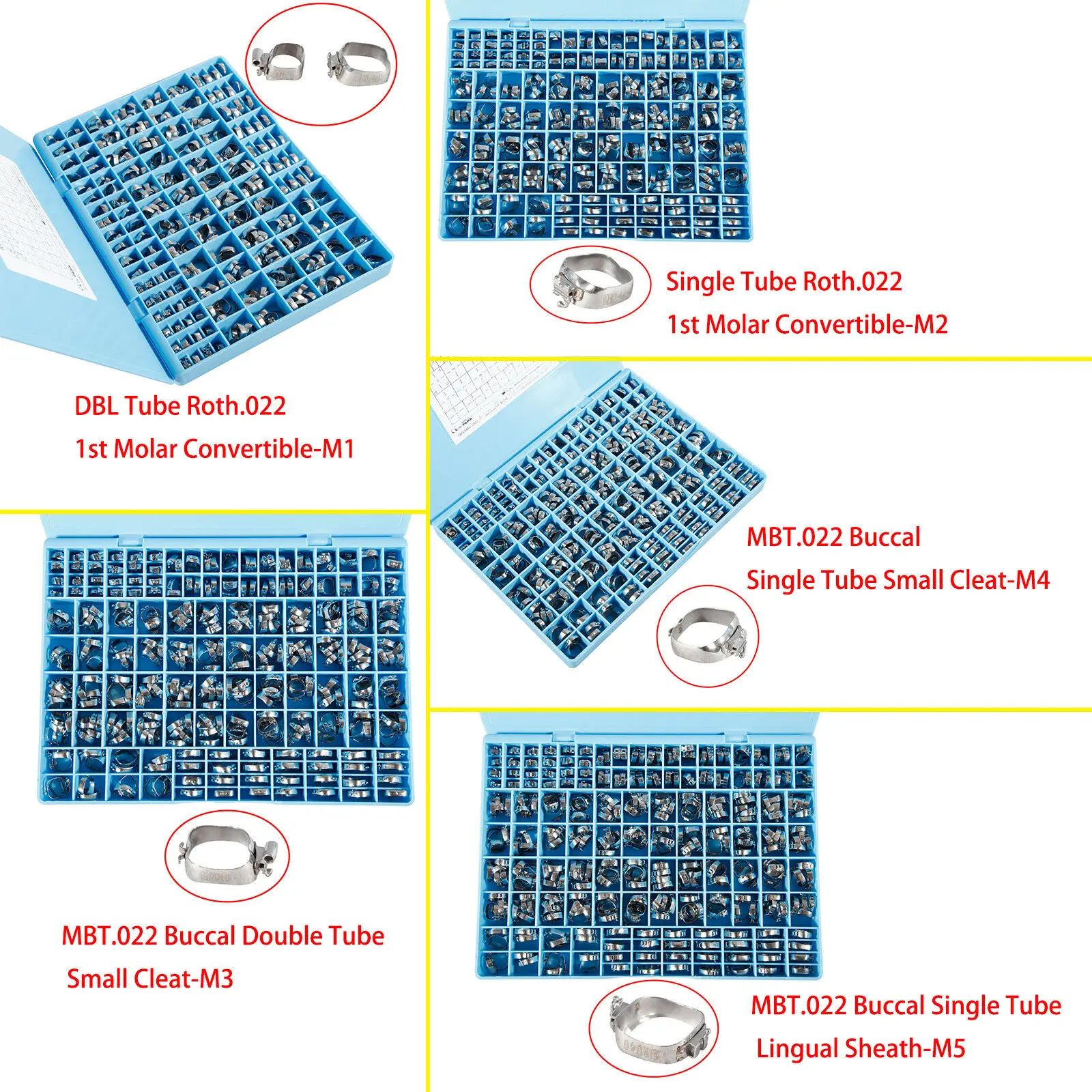 5types 85 Set (340PCS) Dental Orthodontic 1st Molar Bands Convertible Roth/MBT 022 Buccal Tube single/double M1-M5 free shipping