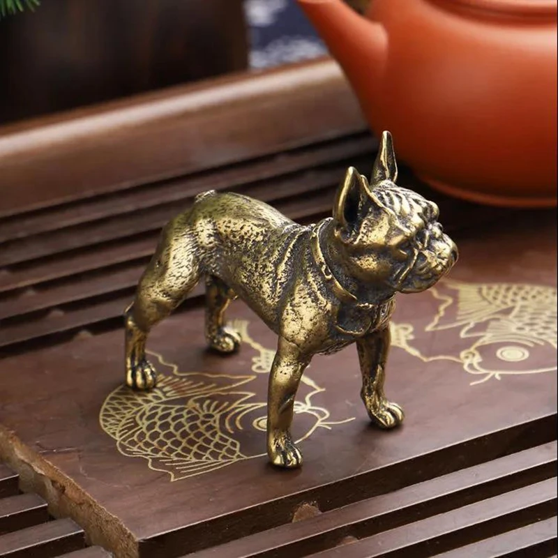 Copper Desk Ornaments Bulldog Miniatures Figurines Handmade Retro Brass Animal Pet Dog Statue Home Decorations Accessories Craft view 6