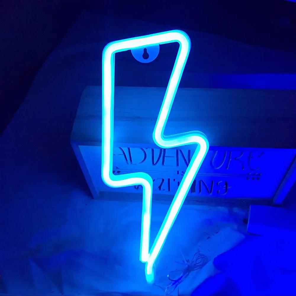 

LED Neon Sign Lightning Shaped Wall Night Light USB Battery Operated For Home Bedroom Party Wedding Decor Table Lamp Kids Gift