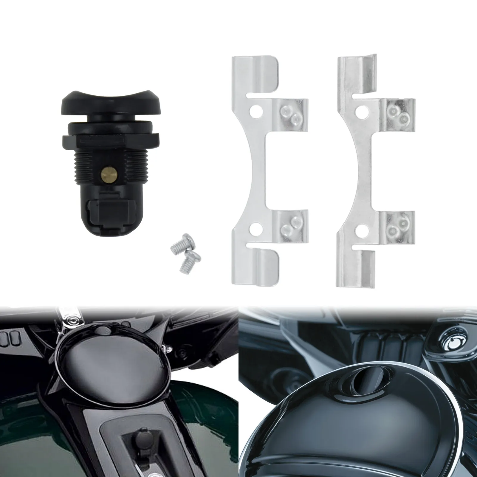 Motorcycle CNC Door Latch Push Button Gas Oil Cap Tank Black/Chrome For Harley Touring Street Electra FLTR FLHX FLHTK 1992-Up