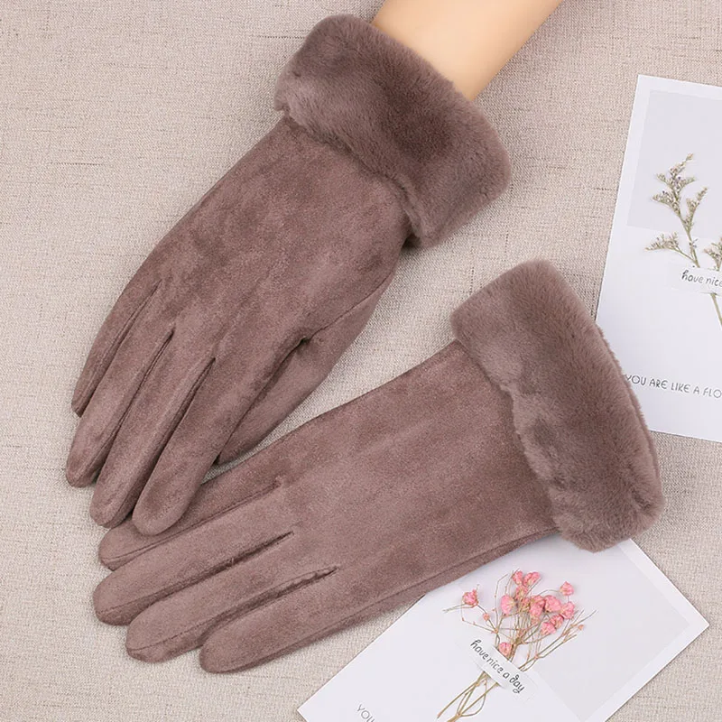 

Women Plus Thick Velvet Plush Wrist Simple Suede Leather Touch Screen Driving Gloves Winter Female Warm Sport Cycling Mitten I33