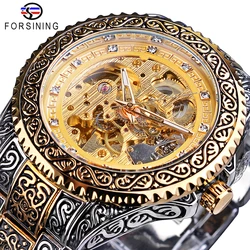 Forsining Luxe Mannen Automatische Mechanische Horloge Waterdicht Rvs Diamond Watch Golden Mannen Klok Vintage Klok