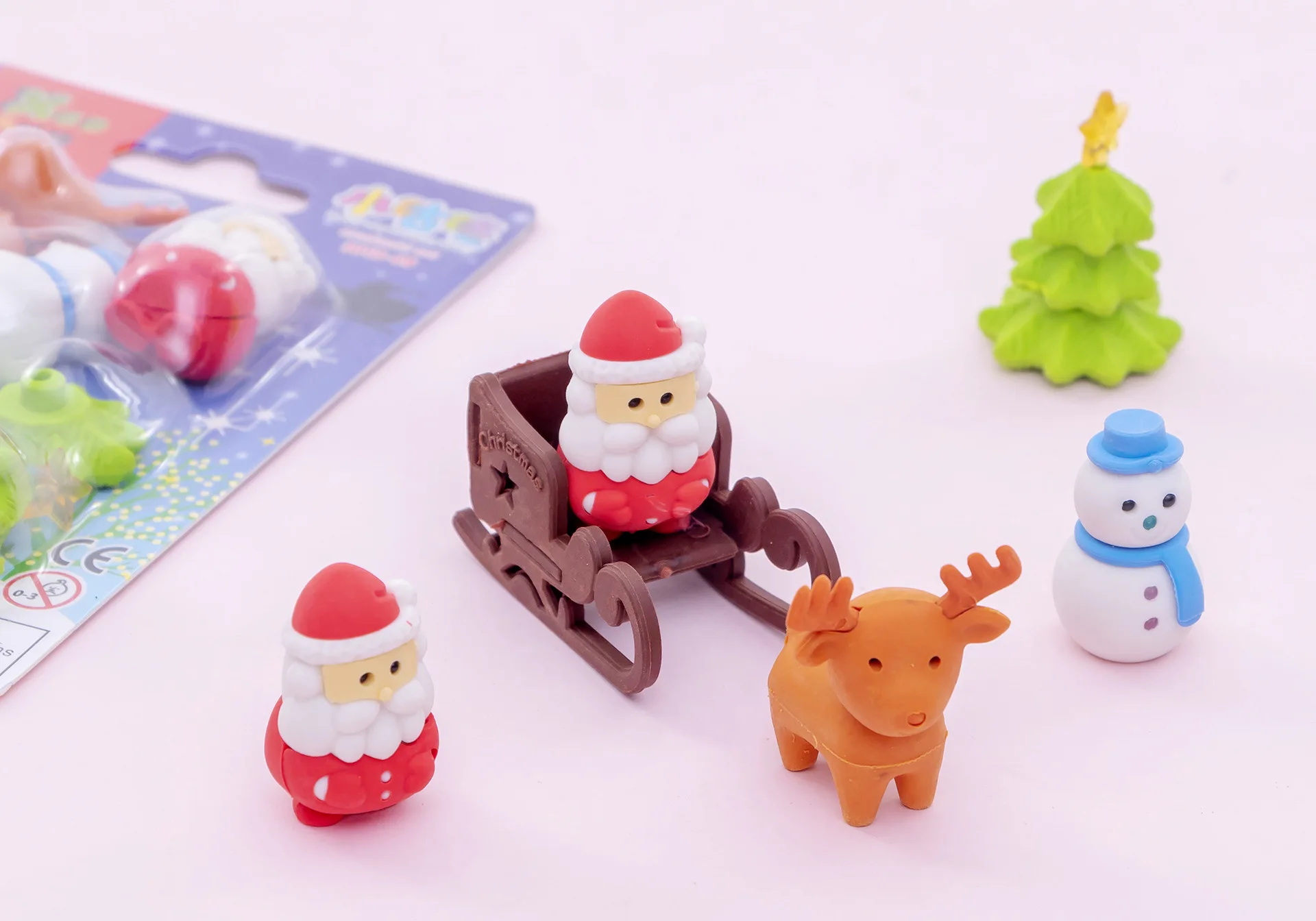 6 Pcs/Lot Reindeer Christmas Card Rubber Suit Students Rubber Christmas Gift Prizes Students Gift Wholesale