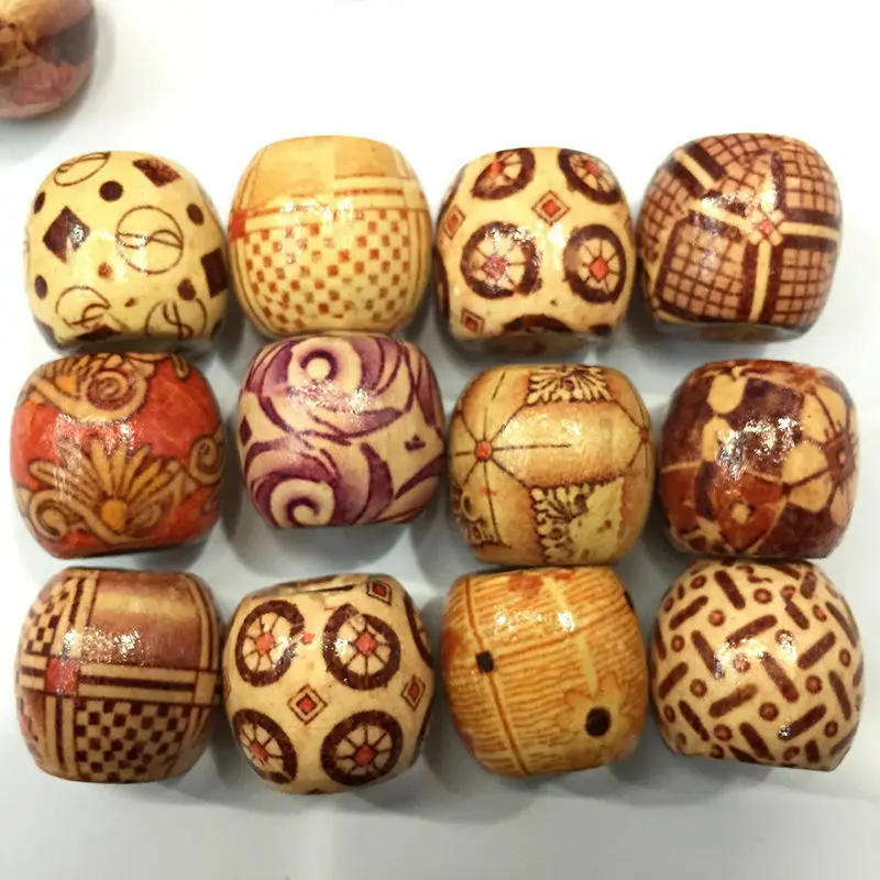 200Pcs Painted Wooden Beads Spacer Round Big Hole Beads for Jewelry Making Fit Charm Bracelet DIY Findings  9x10mm