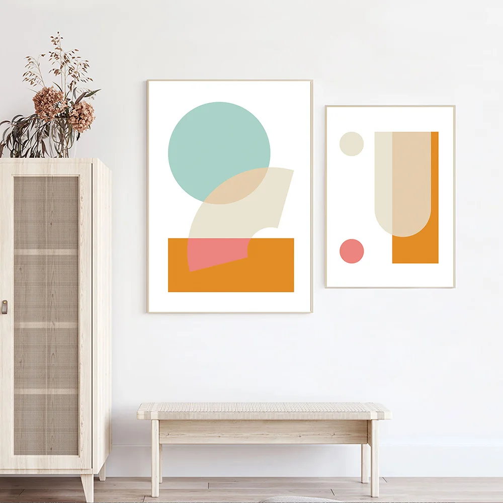 Nordic Abstract Geometry Wall Art Poster Scandinavian Circle Trangle Shape Canvas Painting Pictures for Living Room Home Decor