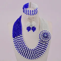 Royal Blue and White African Jewelry Set Crystal Nigerian Beads Jewelry Sets