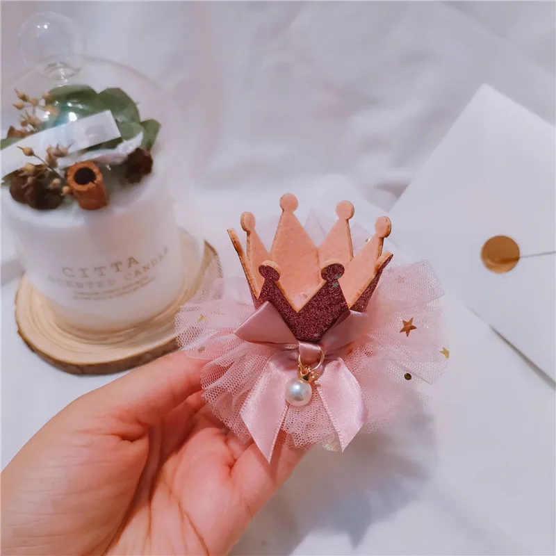 4Pcs/Lot 11CM Mesh Bowknot With Crown Appliques For Children Headwear Hair Clip Accessories And Garment Patches