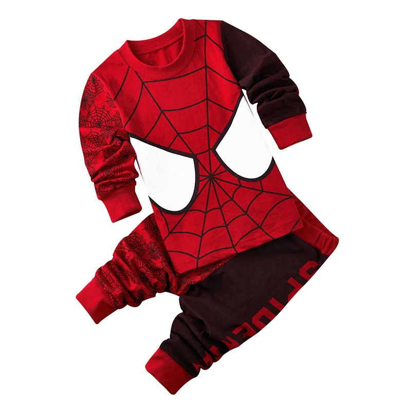 Free Shipping  Autumn New Children's Spider Set Kids Sleepers Boys Girls Super Hero Cartoon Long Sleeve Pyjamas Sleepwear 1-7T