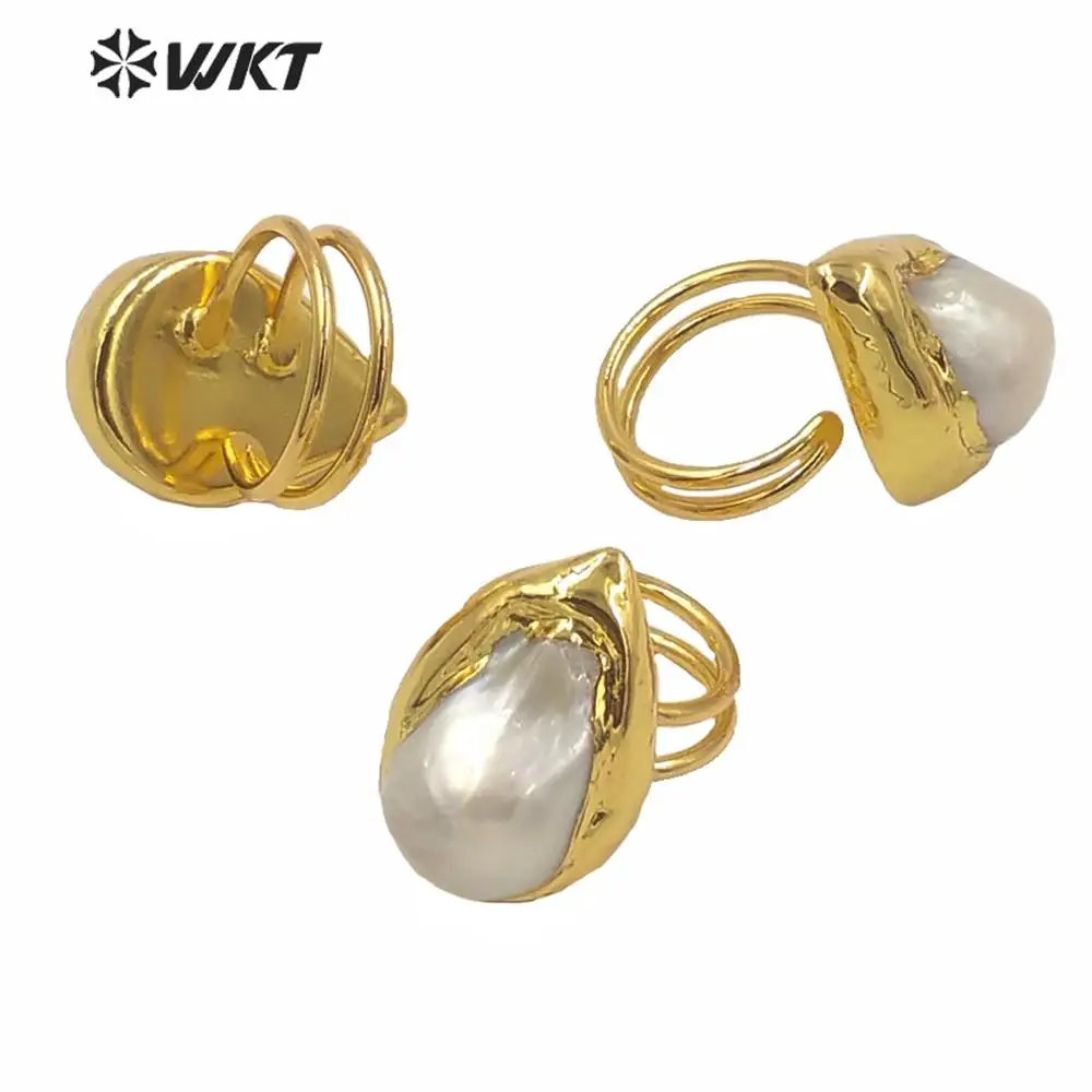 WT-R338 Wholesale Natural Freshwater Pearl Ring Irregular Shape Baroque Style With Gold Electroplated Fashion Female Jewelry