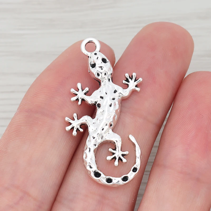 10 x Tibetan Silver Hammered Gecko Lizard Charms Pendants for DIY Necklace Jewelry Making Findings Accessories 38x20mm