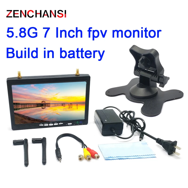 5.8G 48CH 7 Inch LCD  IPS 1024*600 Auto Search FPV Monitor With Dual Antenna Build-in Battery For RC Multicopter FPV Drone Part