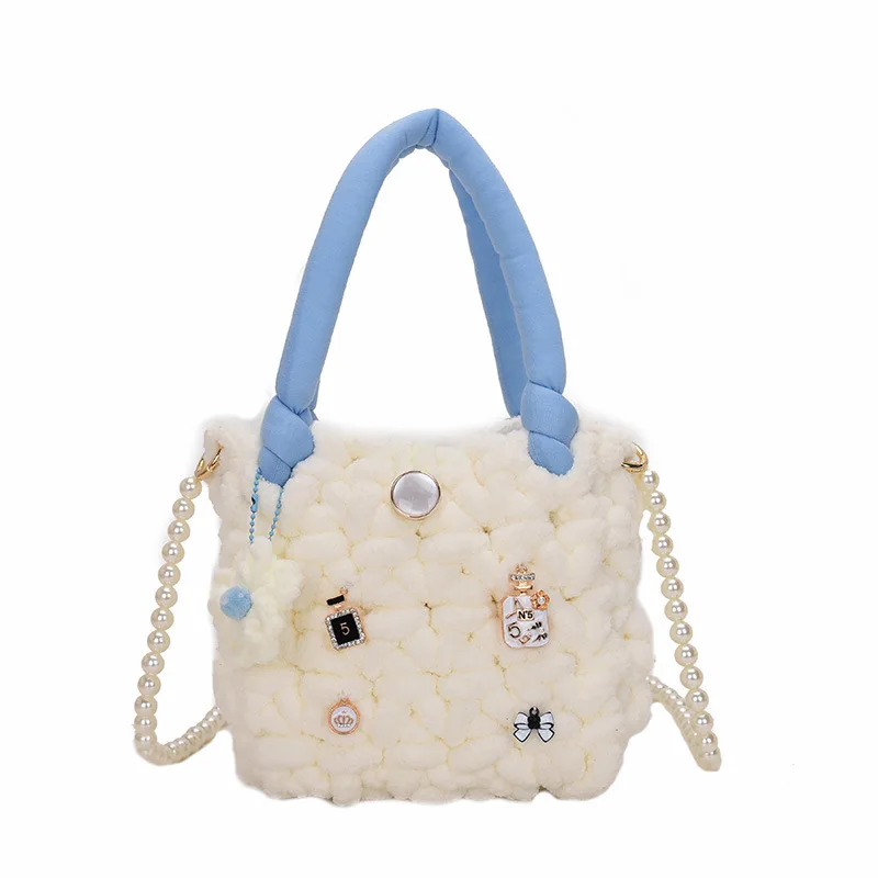 Pearl Fashion Bag 2022 Girls DIY Woven Cotton Candy Cloud Messenger Bag Small Purses and Handbags for Kids