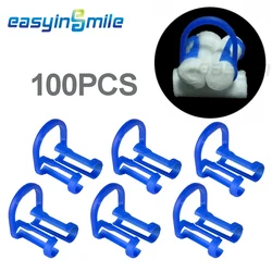 100Pcs EASYINSMILE Dental Cotton Roll Holder Disposable Blue Teeth Cilp Holders Plastic Material for Dentist Clinic Treatment