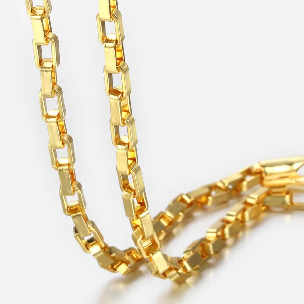 Fashion  3mm Mens Womens Necklace Chain Open Box Link Gold Color Necklace Wholesale Dropshipping Jewelry 18-24\