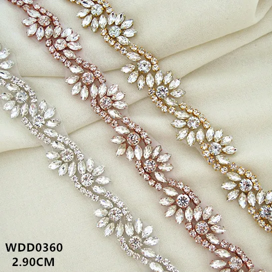 ( 1 yard) Rhinestone bridal belt wedding trim gold diamante wedding dress belt crystal wedding sash for wedding dress WDD0360