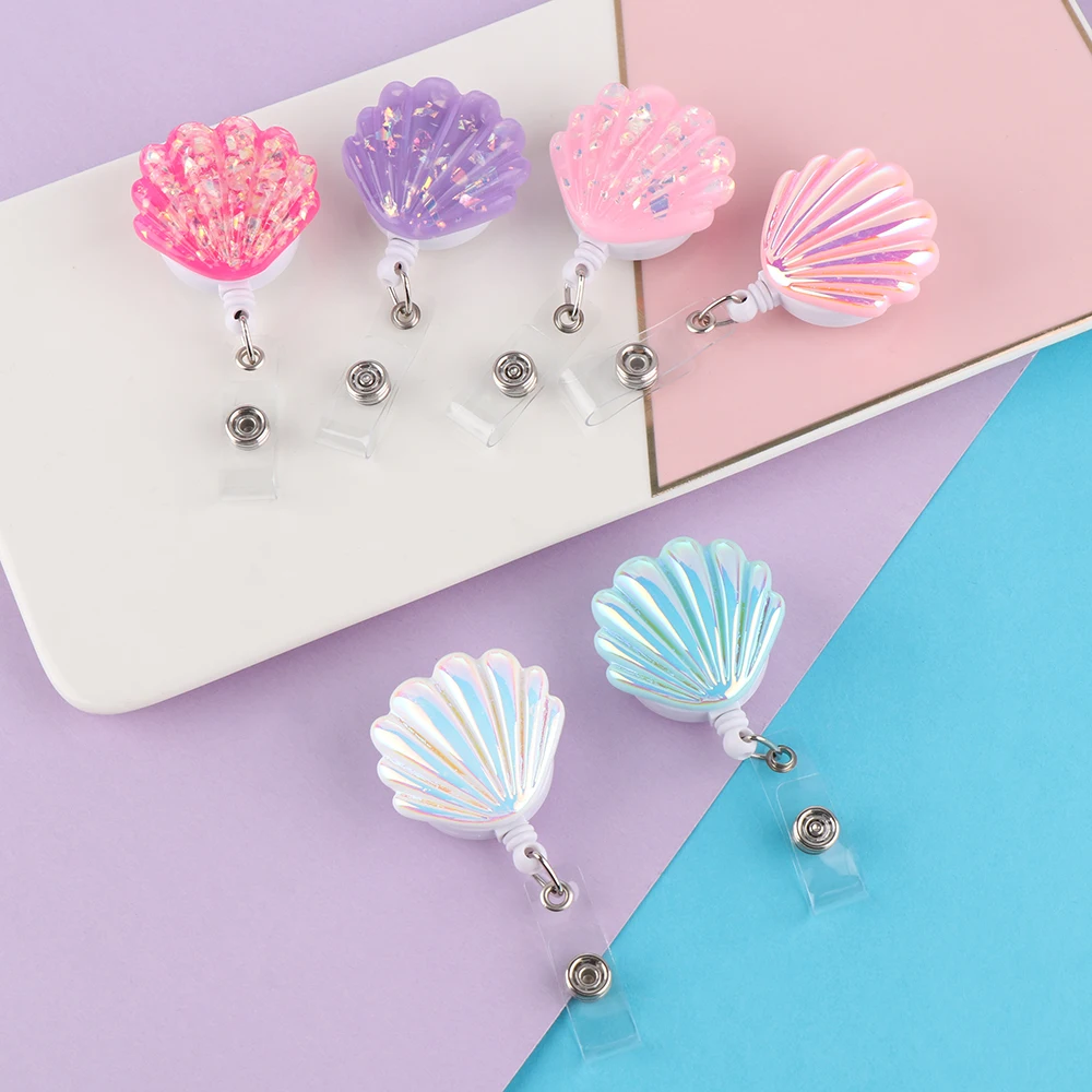 New Shell Shape Resin Pull Name Id Card Badge Reel Holder Nurse Badge Reel Clip Retractable Exhibition Chest Card School Supply