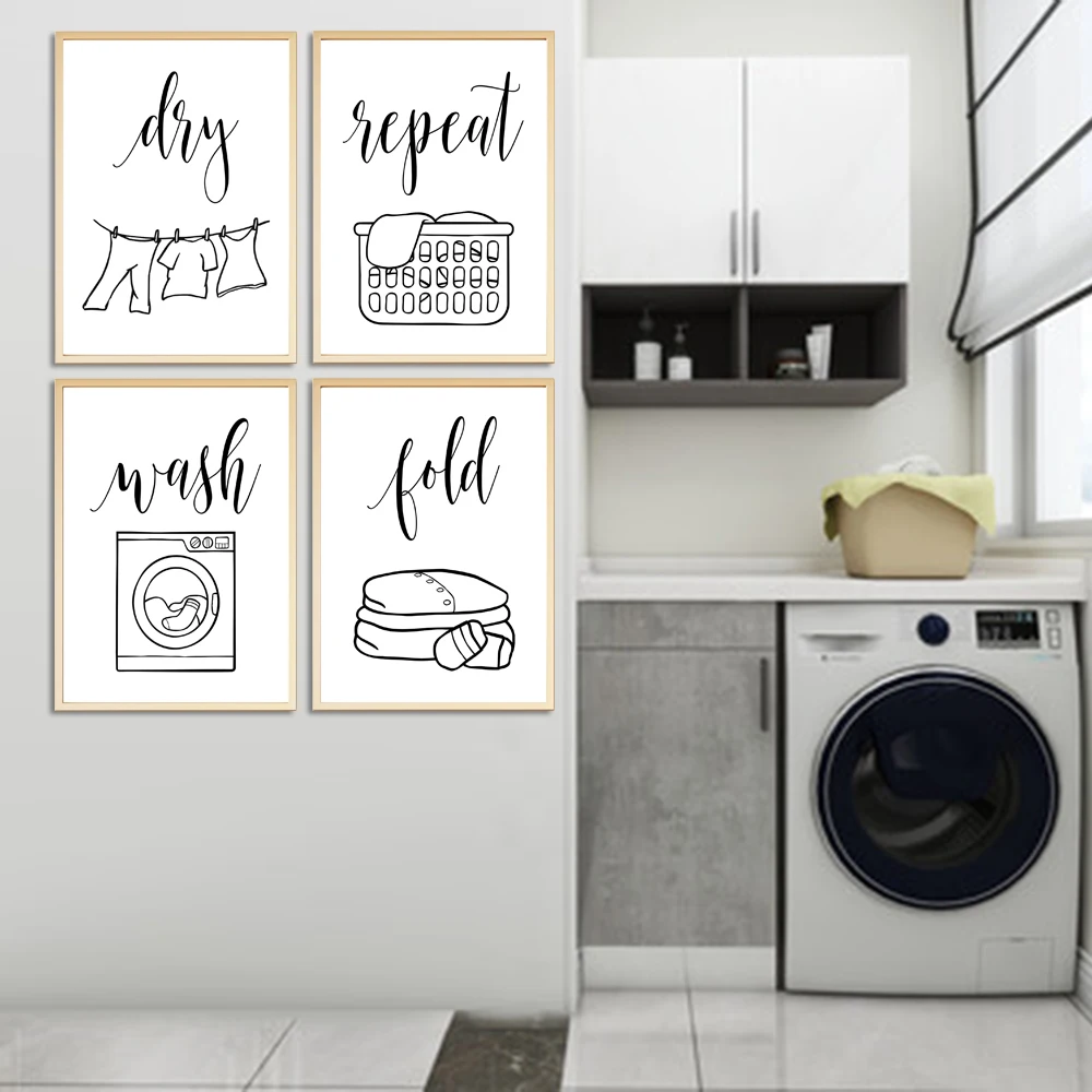 

Laundry Room B&W Wash Wall Decor Laundry Symbols Guide Art Canvas Painting Print Poster Laundry Room Wall Picture Decoration