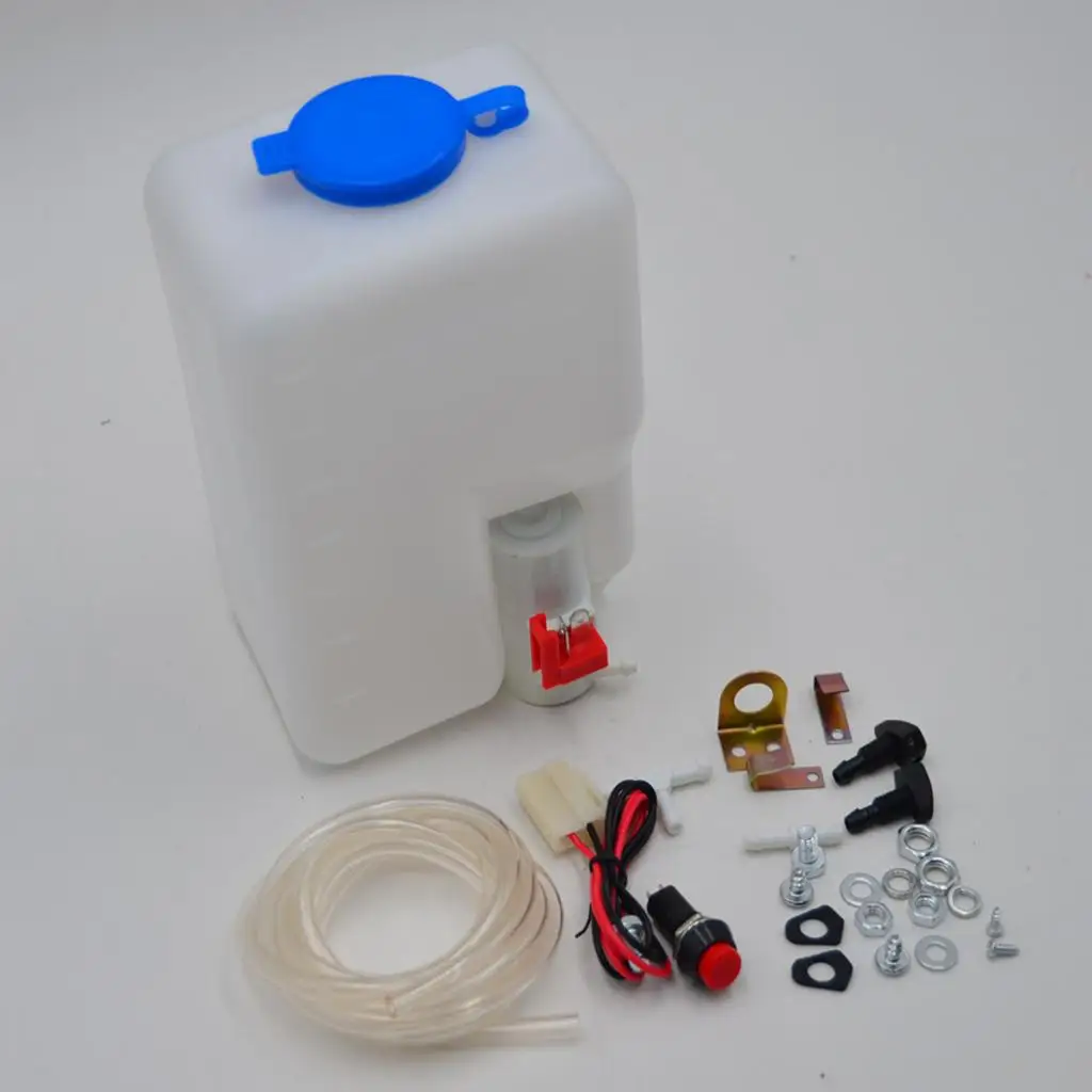 12V Universal Car Windshield Windscreen Washer Pump Bottle Tank Kit Cleaning Tools, White