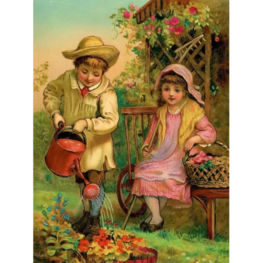 

5D DIY Diamond Painting Diamond Little Girl and Little Boy Picture Mosaic Square/Round Diamond Cross Stitch Art Gift Home BM152