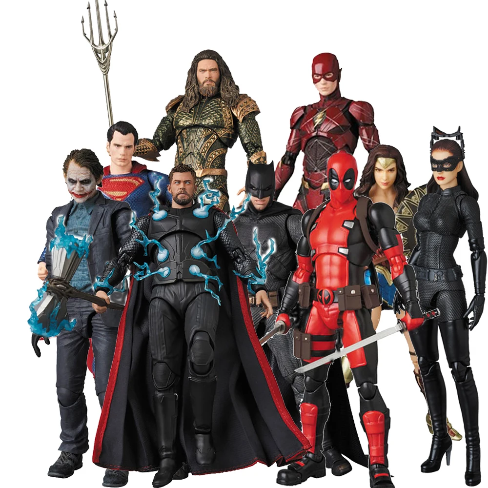 Mafex Deadpool Cyborg Flash Thor Wonder Deadpool  Aquaman Bruce Wayne  The Dark Night The Joker Super Hero Model Collection Toy