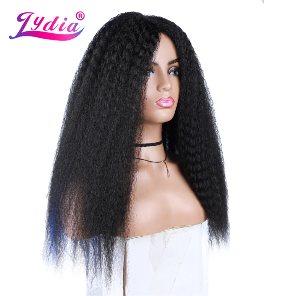 Lydia-Long Kinky Straight peruca de cabelo sintético para mulheres afro-americanas, linha de cabeça preta, afro encaracolado, cor mista, 18-22