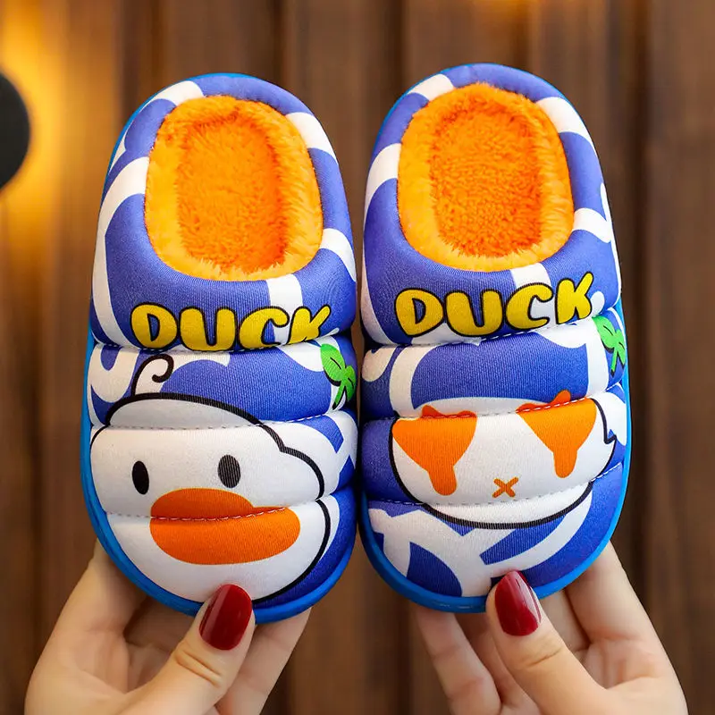 2022 Cotton Children Slippers Autumn Winter Non-Slip Warm Thick Kids Cute Duck Fluffy Slippers Comfort Home Indoor Furry Shoes