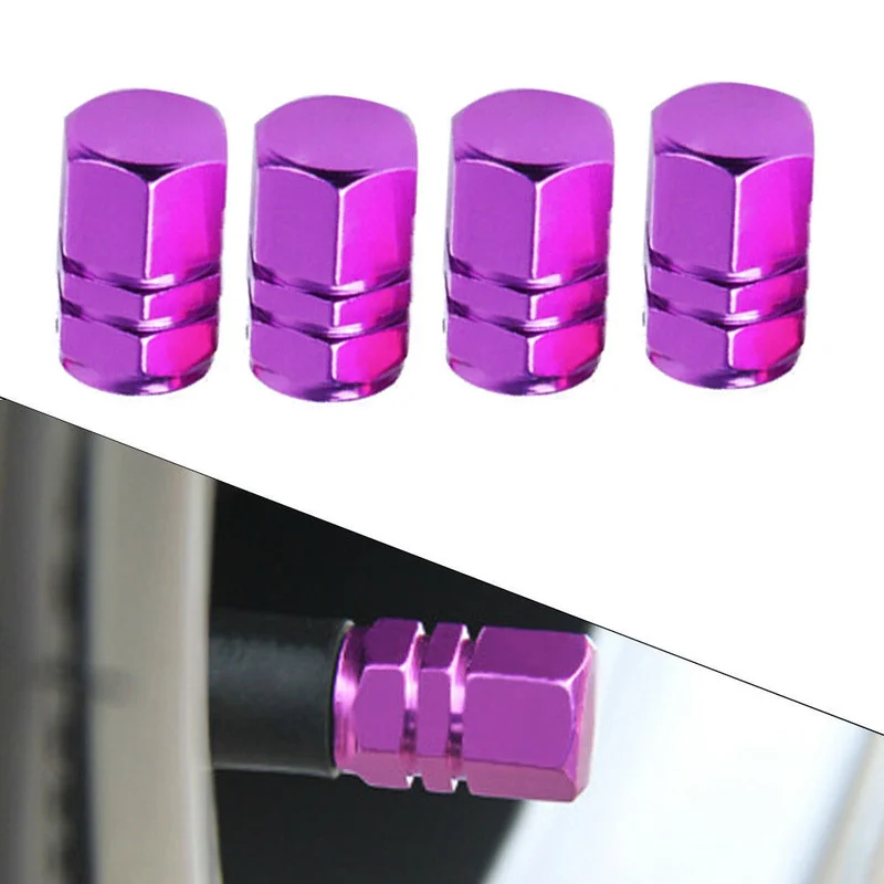 

4pcs Purple Chrome Aluminum Nipple Caps Tire Wheel Rims Stem Air Valve Caps Tyre Cover Car Useful Exterior Parts Car Accessories