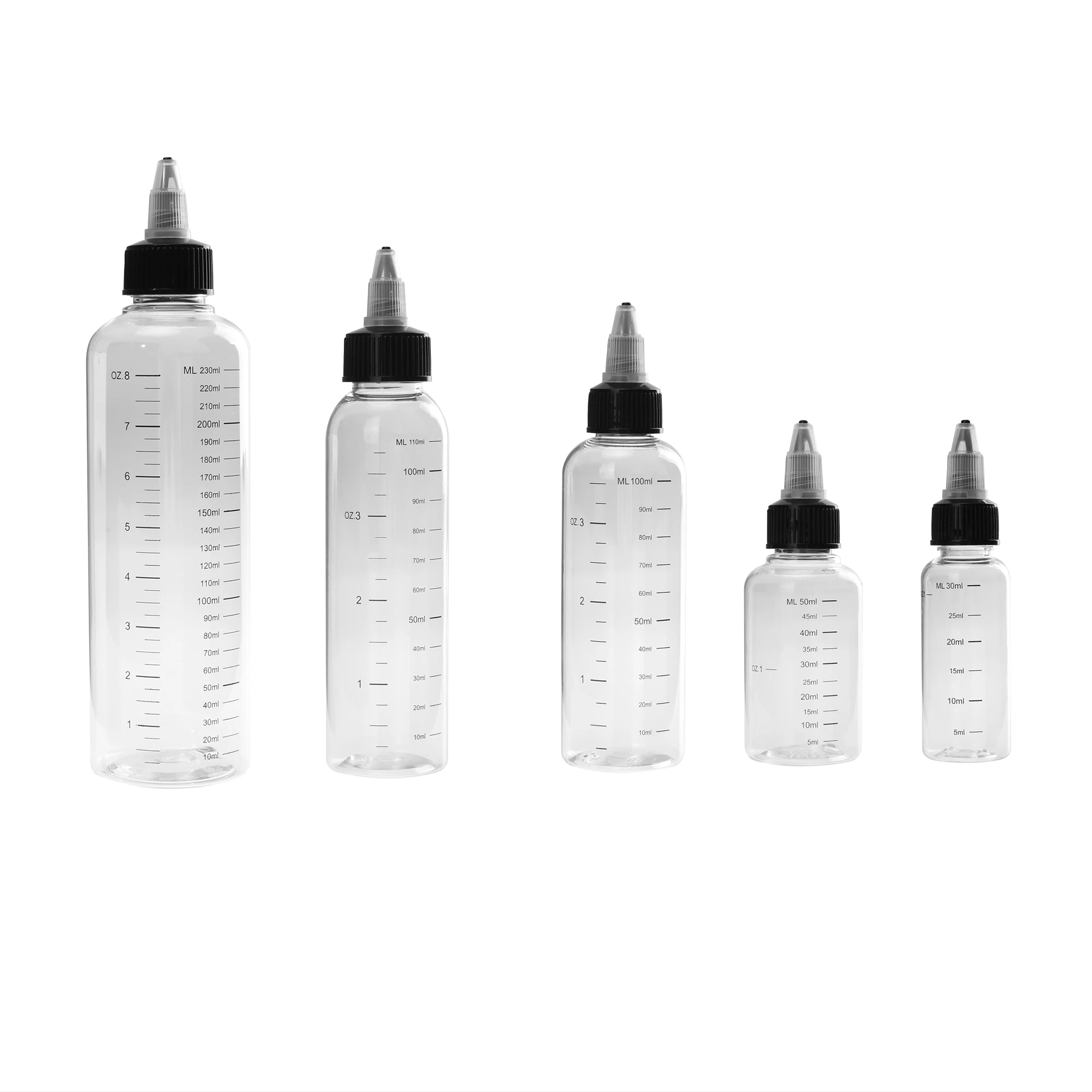 1Pcs 30ml/60ml/100ml/120ml/250ml Transparent Plastic Dispensing Bottles with Twist Cap Graduated Measurement Tattoo Ink Bottles