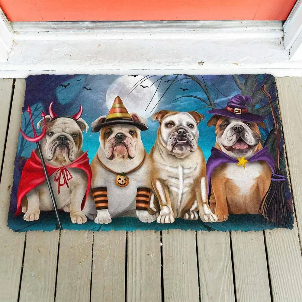 

CLOOCL 3D Graphic Halloween Doormat Animals Dogs English Bulldog House Doormat Decor Print Absorbent Mat Floor Door Mat Non-Slip