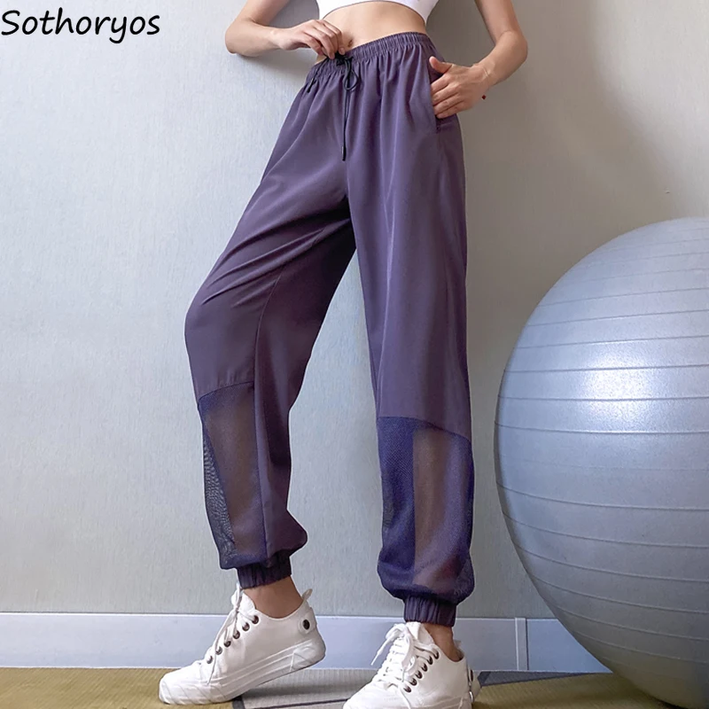 Women Casual Pants Summer Stylish S-3XL Hollow Out Breathable Bundle Trousers Ankle Length Workout Joggers Quick Dry Solid Ins