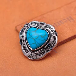 30mm Silver Ethnic Tribal Traditional Flower Love Heart Turquoise Leathercraft Conchos For Belt Bag Wallet Screwback