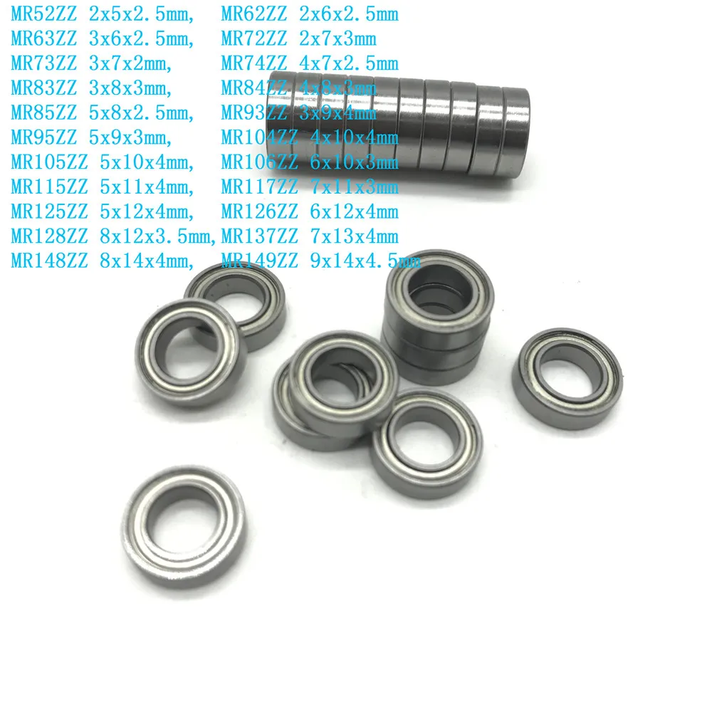 10 pezzi serie MR MR52ZZ MR63 MR74 MR85 a MR149ZZ modello in miniatura cuscinetto cuscinetti a sfera schermati in metallo