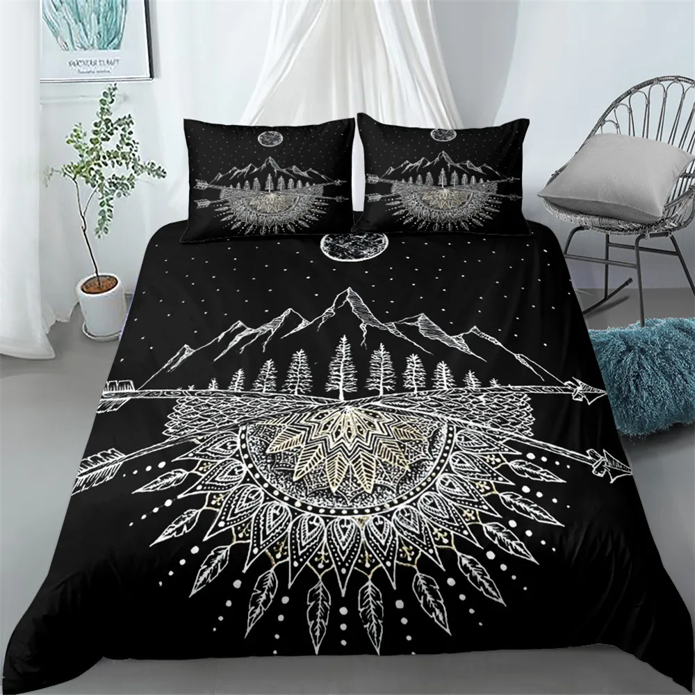 Indian Chief Crown Hand Draw Bedding Set Single Twin Double Queen King Cal King Size Bed Linen Set