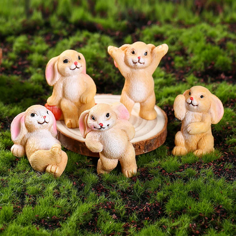 Cute Rabbit Hedgehog Mushroom Succulent Potted Flower Pot Fairy Garden Decor Landscape Model Ornament Resin Figurines Miniatures