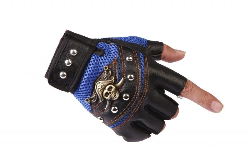 Skulls Rivet PU Leather Fingerless Gloves Men Women Fashion Hip Hop Women\'s Gym Punk Gloves Half Finger Men\'s Gloves