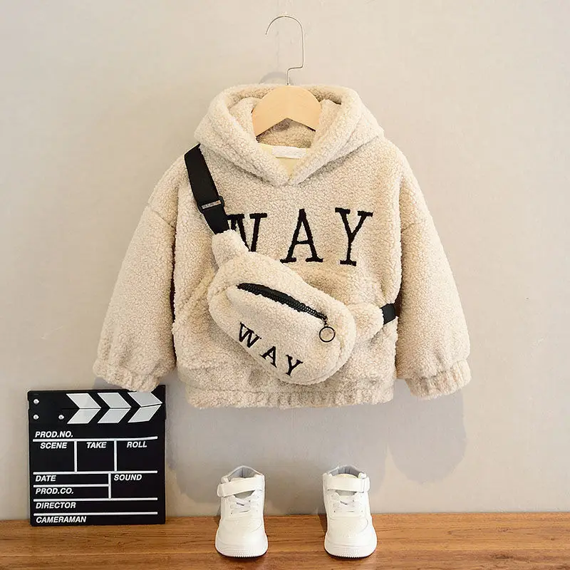 Children's Clothing Boys Girls Fashion Letter Hoodies Plus Velvet Thickened Coat Jacket Baby sweater coat clothes Autumn Winter