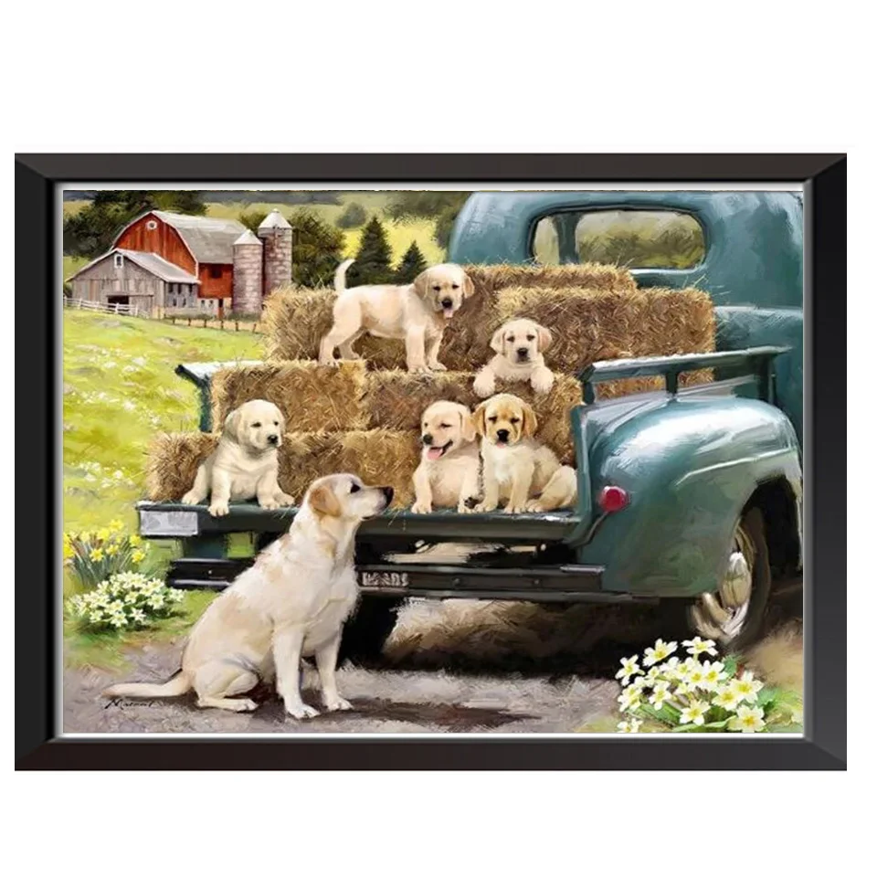 Round drill diamond Painting Labrador on the car 5D DIY diamond embroidery mosaic Decoration painting A454