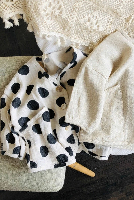 Cotton and Linen Cardigan 2020 Spring and Summer Korean Children\'s  Loose Polka Dot Solid Color Coat baby jacket