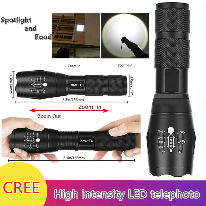 Led strong light flashlight Cree T6 / Q5 / L2 strong light flashlight 18650 battery outdoor camping carrying LED flashlight