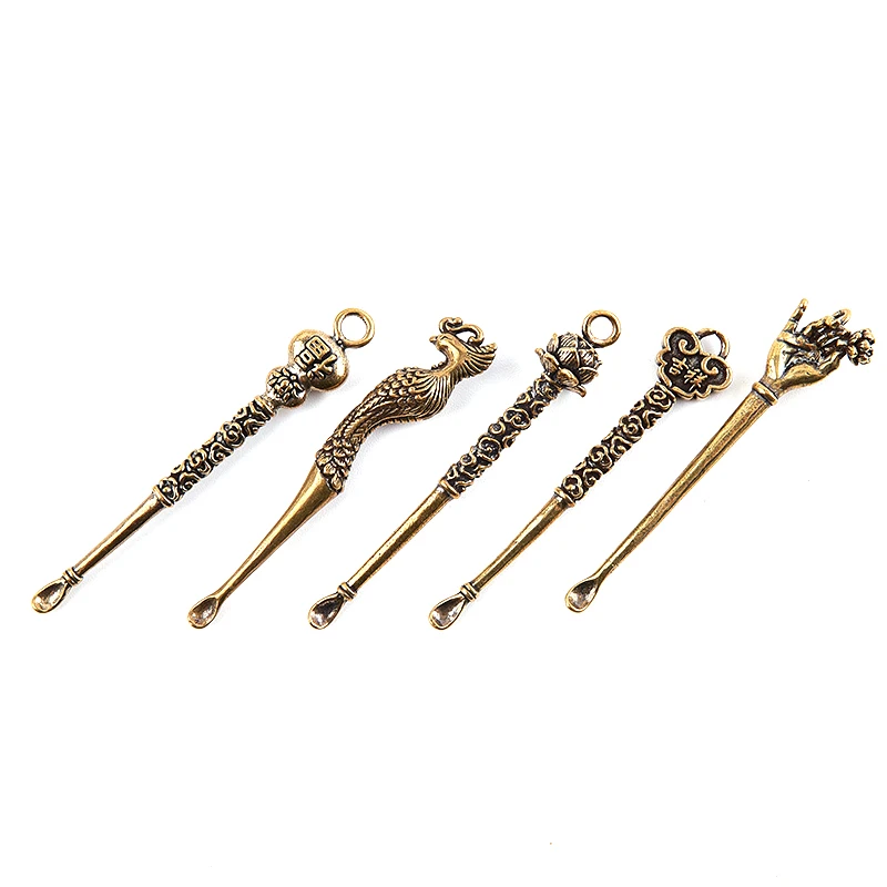 1pc Retro Brass Portable Ear Cleaning Tool Dragon Ear Pick Ear Wax Remover Curette Cleaner Keychain Pendants Ear Spoons