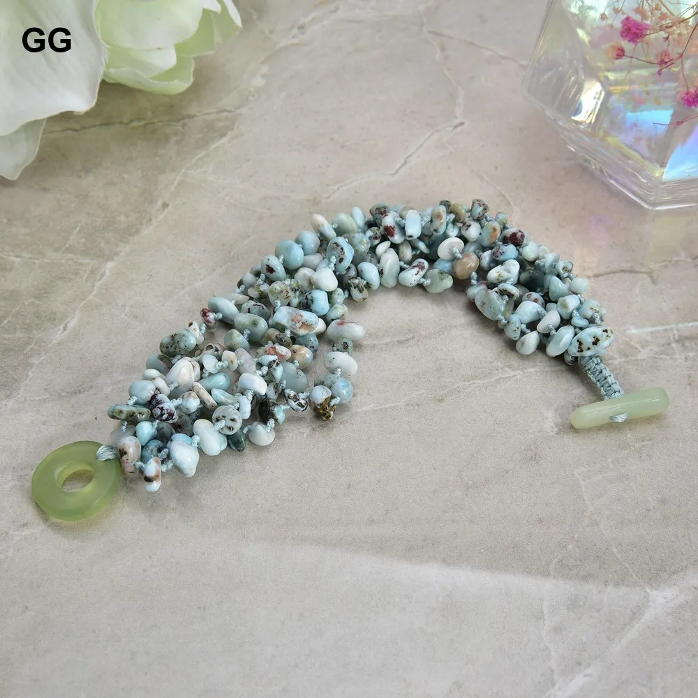 GuaiGuai Jewelry 6 Rows Natural Larimar Stone Chips Bracelet Lady Girl Fashion Jewelry