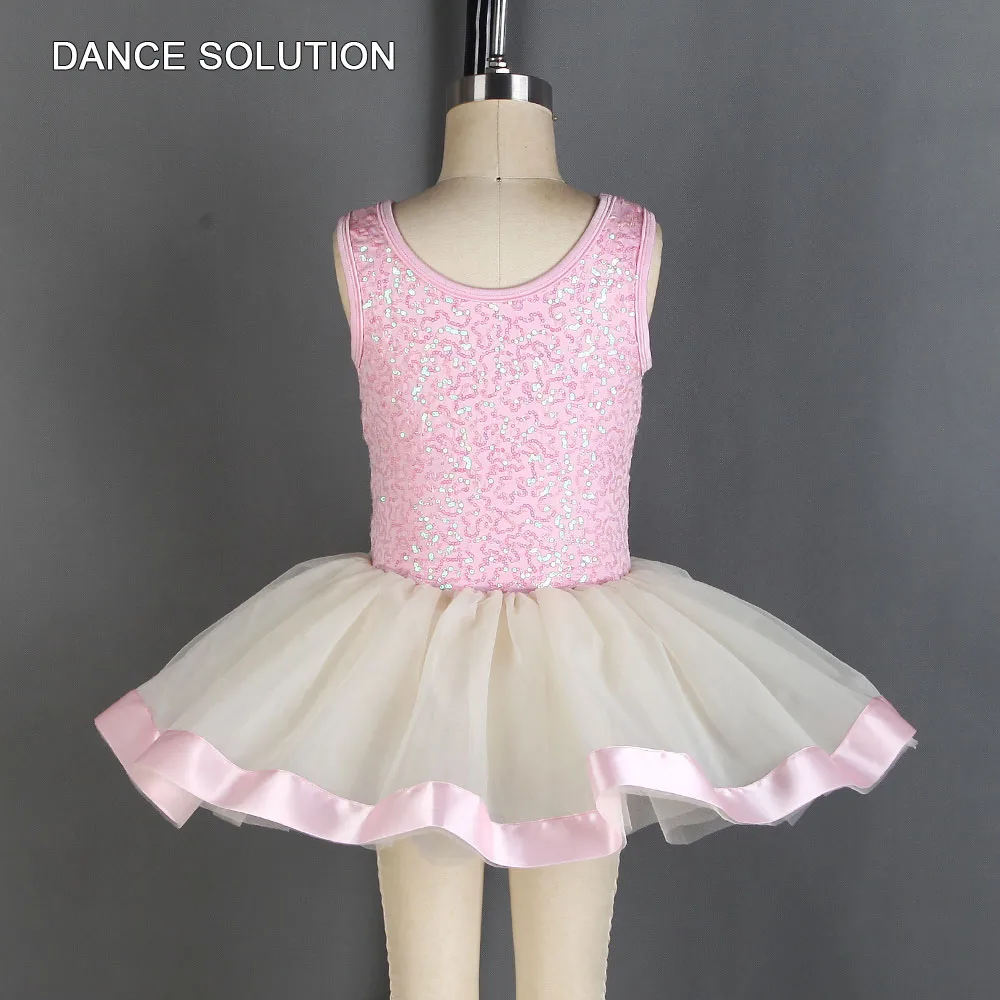 Pink Sequin Spandex Bodice with Tulle Skirt Children's Ballet Tutu Dress Stage Performance Costume Ballet Outfit for Girls 20057