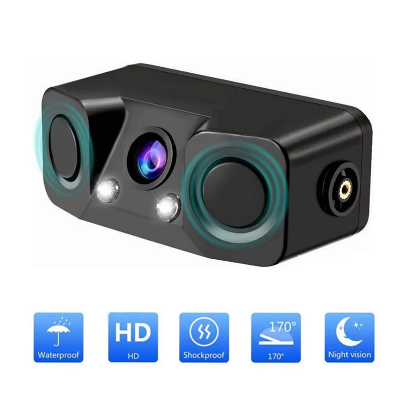 HD Car Rear View Camera 3 in 1 Parking Radar Detector Sensor LED Night Vision Waterproof Reverse Camera