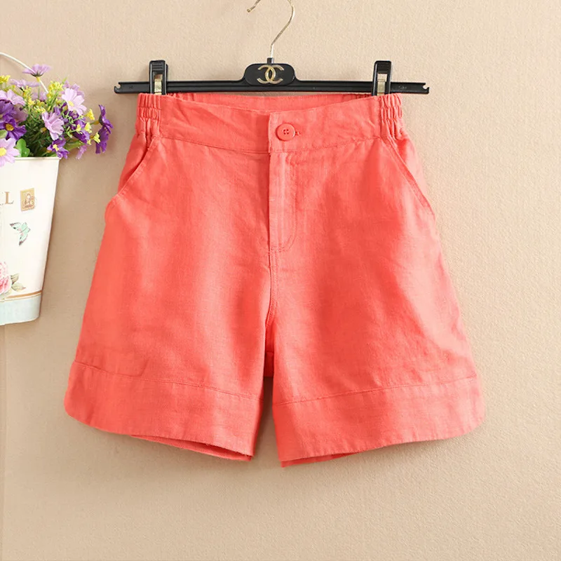 Women Summer Fashion Korea Style Solid Color Wide Leg High Quality Cotton Linen Short Office Lady Casual Loose Harajuku Shorts