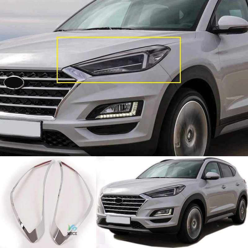 2PCS For Hyundai Tucson 2019 2020 2021 2022 ABS CHROME FRONT HEAD LIGHT LAMP COVER HEADLIGHT TRIM EYELID 2PCS ACCESSORIES