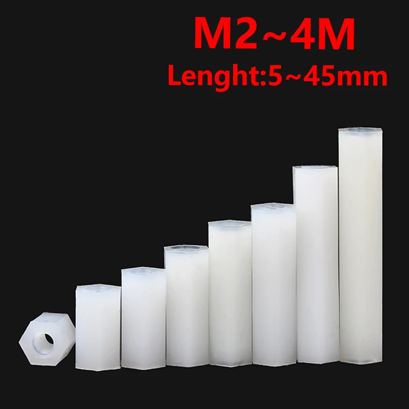 50pcs M2 M2.5 M3 M4 White Nylon Double pass Hex Standoff Female Plastic Hexagonal Threaded Motherboard Spacer Pillar Boards Nut