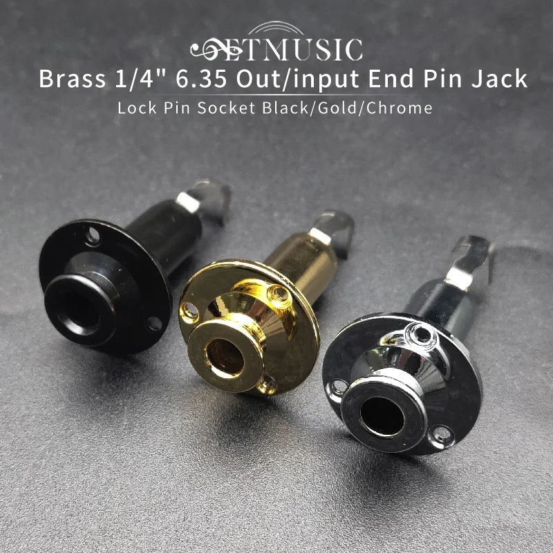 

Brass 1/4" 6.35 End Pin Output Input Jack Strap Lock Pin Socket For Acoustic Electric Guitar Bass Black Gold Chrome