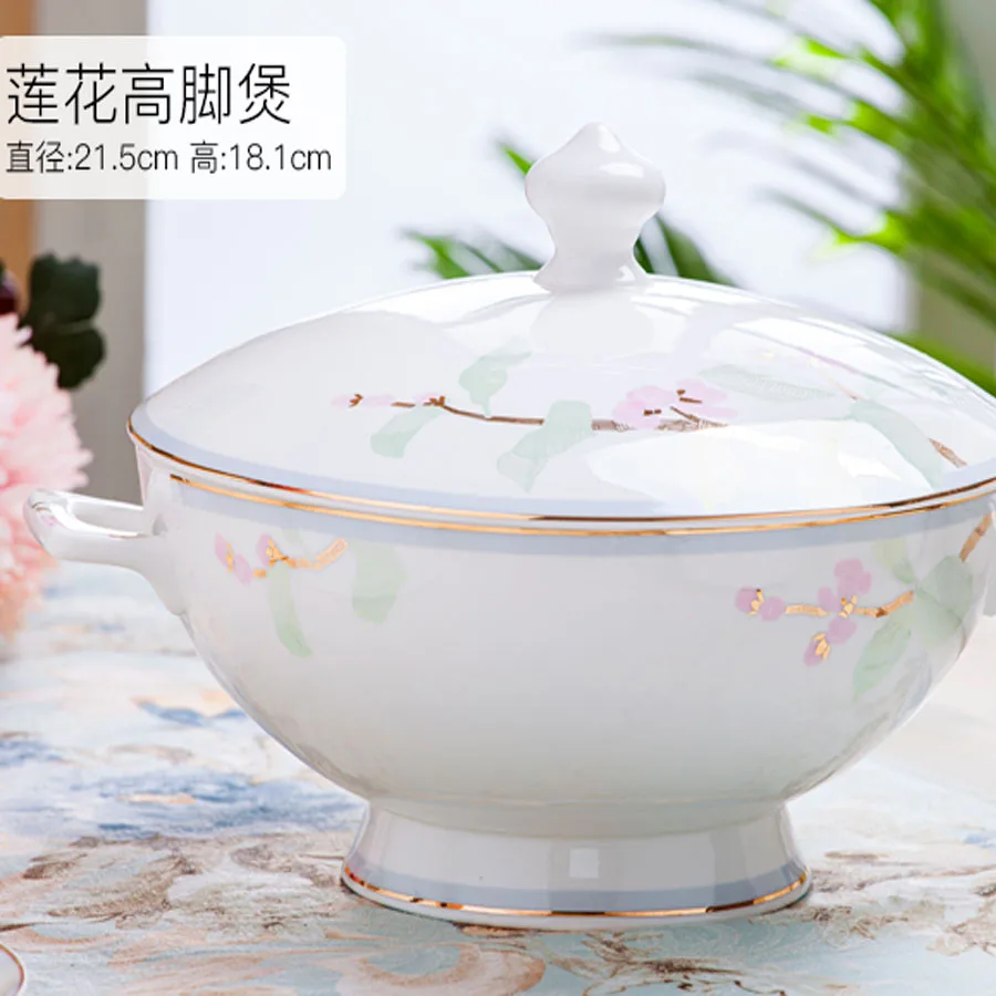 60 Heads jingdezhen ceramics Dinnerware Dinner Tableware Bone China Dishes Set Pot Rice Bowl Salad Noodles Bowl Dish Bowl